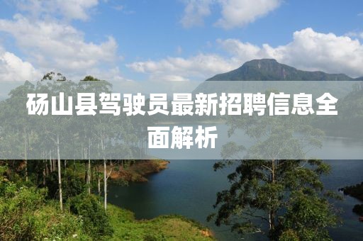 砀山县驾驶员最新招聘信息全面解析